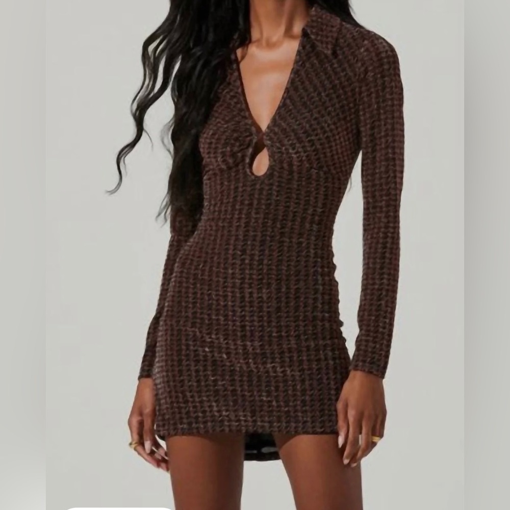 Nia Metallic Mini Dress In Copper Houndstooth ASTR The Label Dress